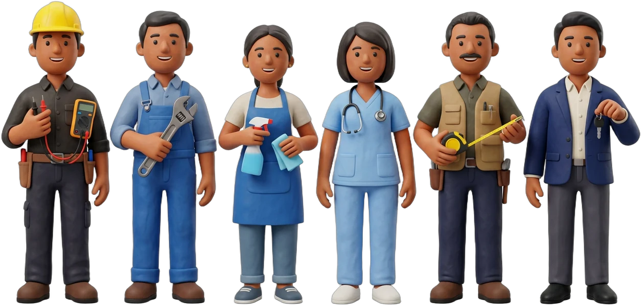 The LOOPPER team: electricians, plumbers, cleaners, nurses, carpenters, drivers and more